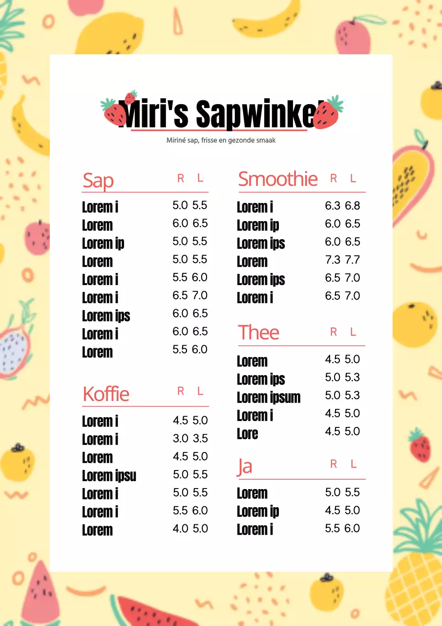 Ontwerp een leuke menukaart met schattige illustraties