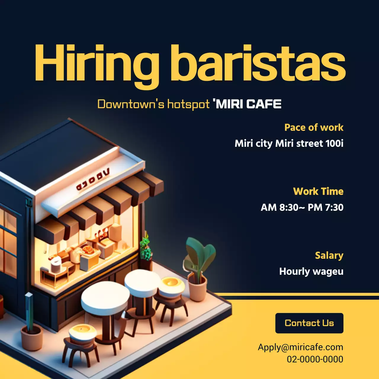 Navy Modern Barista Recruitment Social Media Post