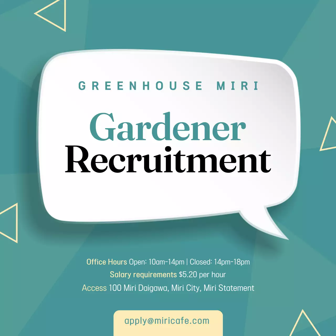 Teal Minimal Gardener Recruitment Social Media Post