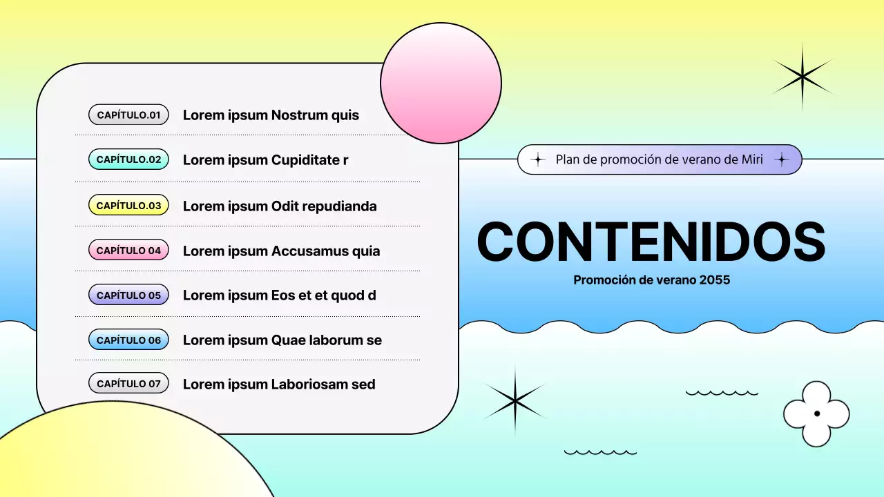 Promoción de verano con formas degradadas de vivos colores