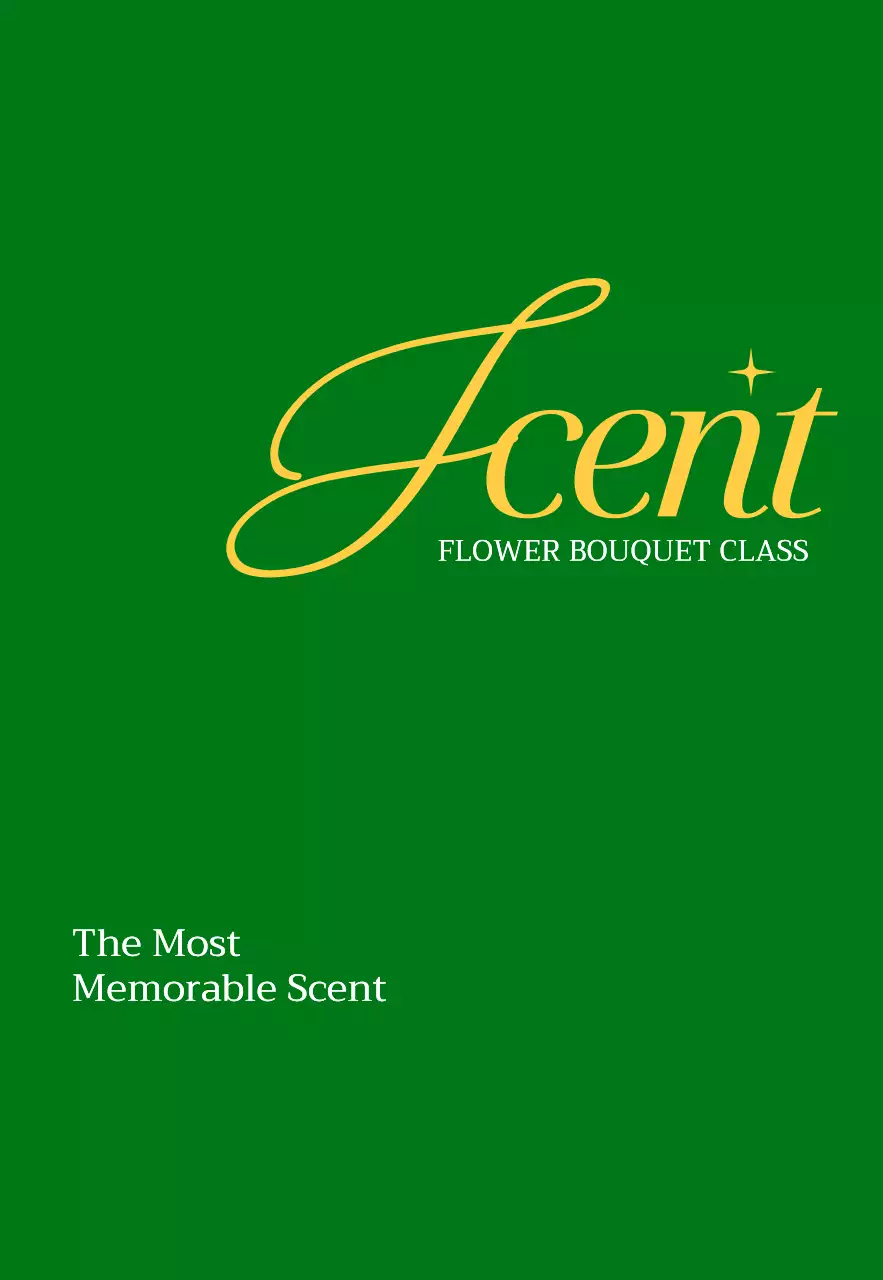 緑と黄色のテキストで構成されたシンプルな花屋の宣伝用。