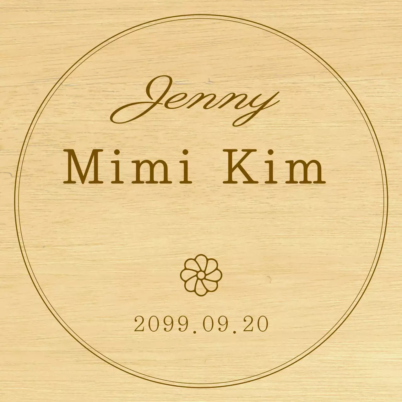 A simple wooden plaque souvenir with text and illustrations celebrating a baby's first birthday.