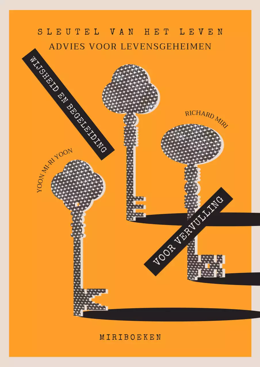 Pop-art boekomslag met levensadvies in oranje en zwart