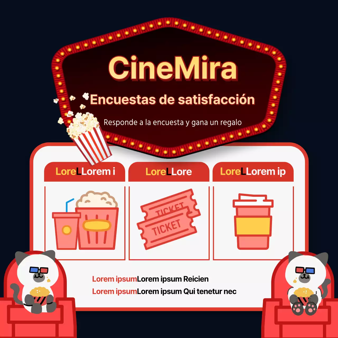 Simpática plantilla de encuesta ilustrada en rojo y amarillo