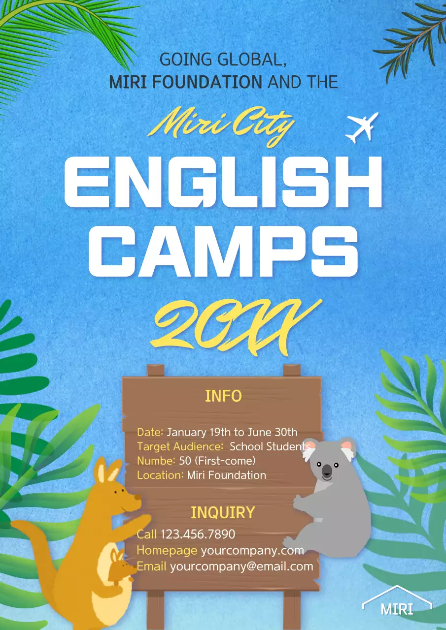 Blue Tropical Camp Announcement Poster