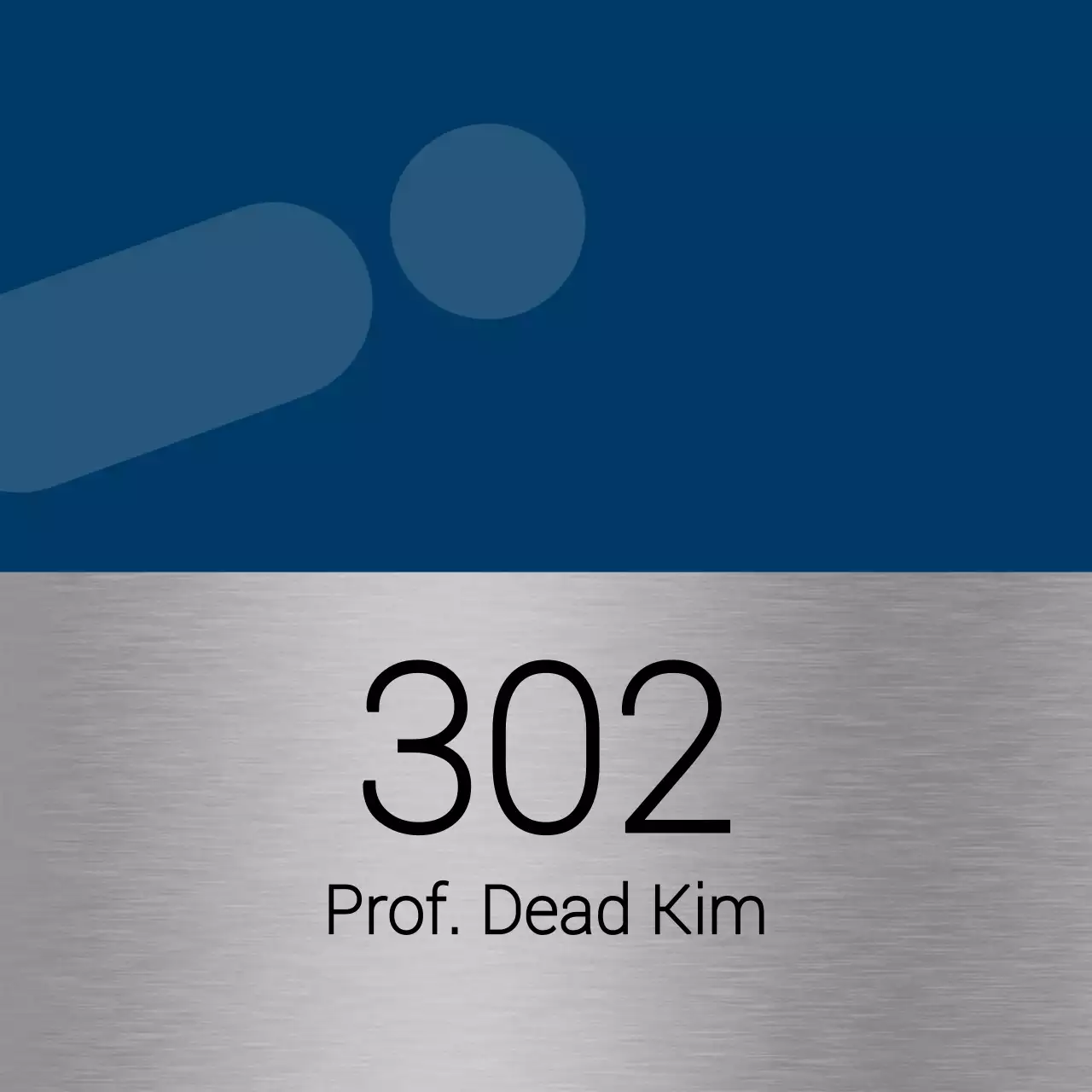 College classroom names with simple blue and black shapes as accents