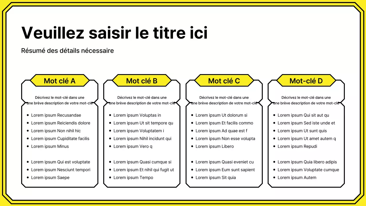 Mettez en évidence les mots-clés dans un style de ligne simple en jaune et menthe.