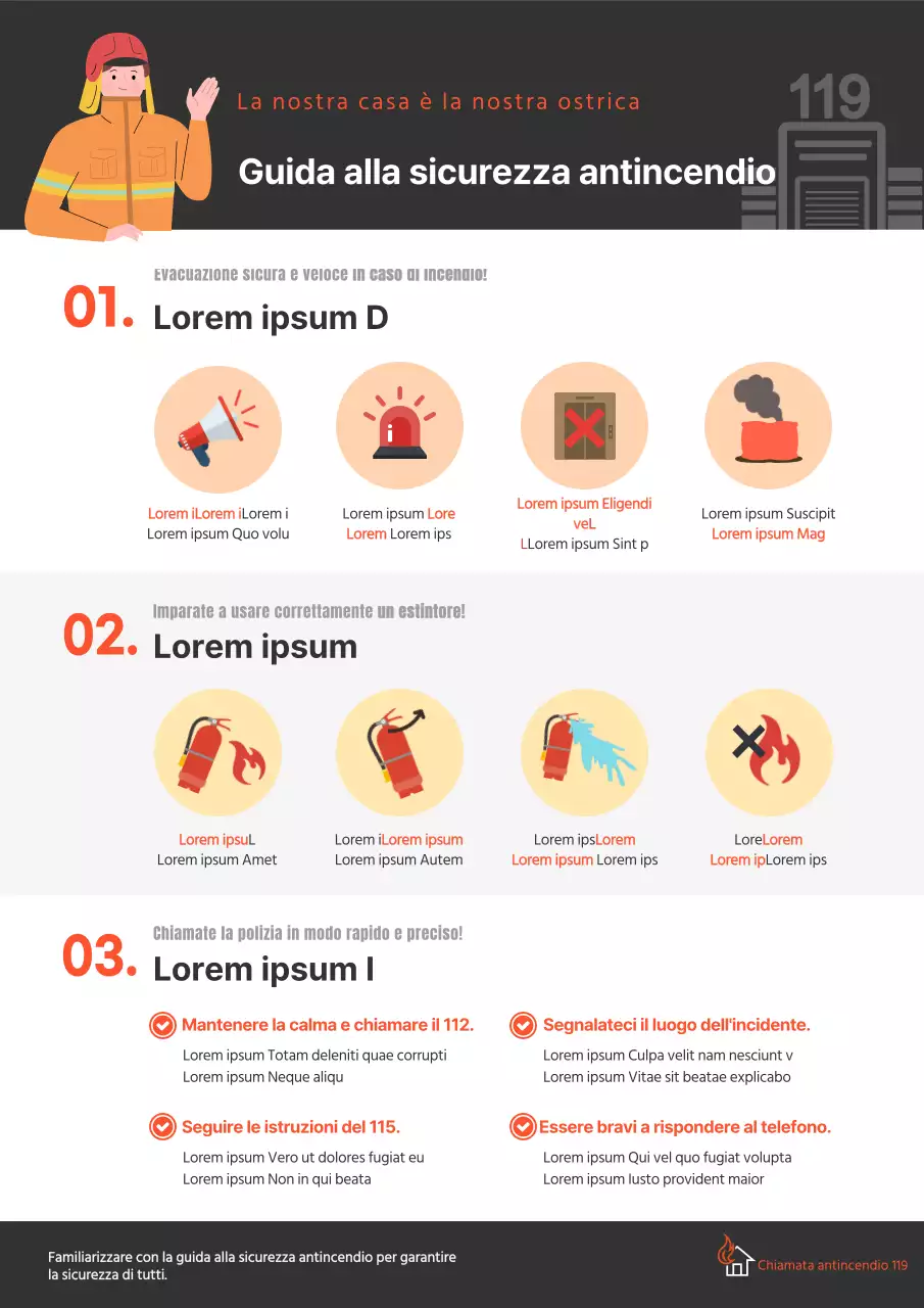 Poster sulla sicurezza antincendio in nero e rosso