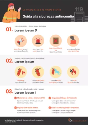 Poster sulla sicurezza antincendio in nero e rosso
