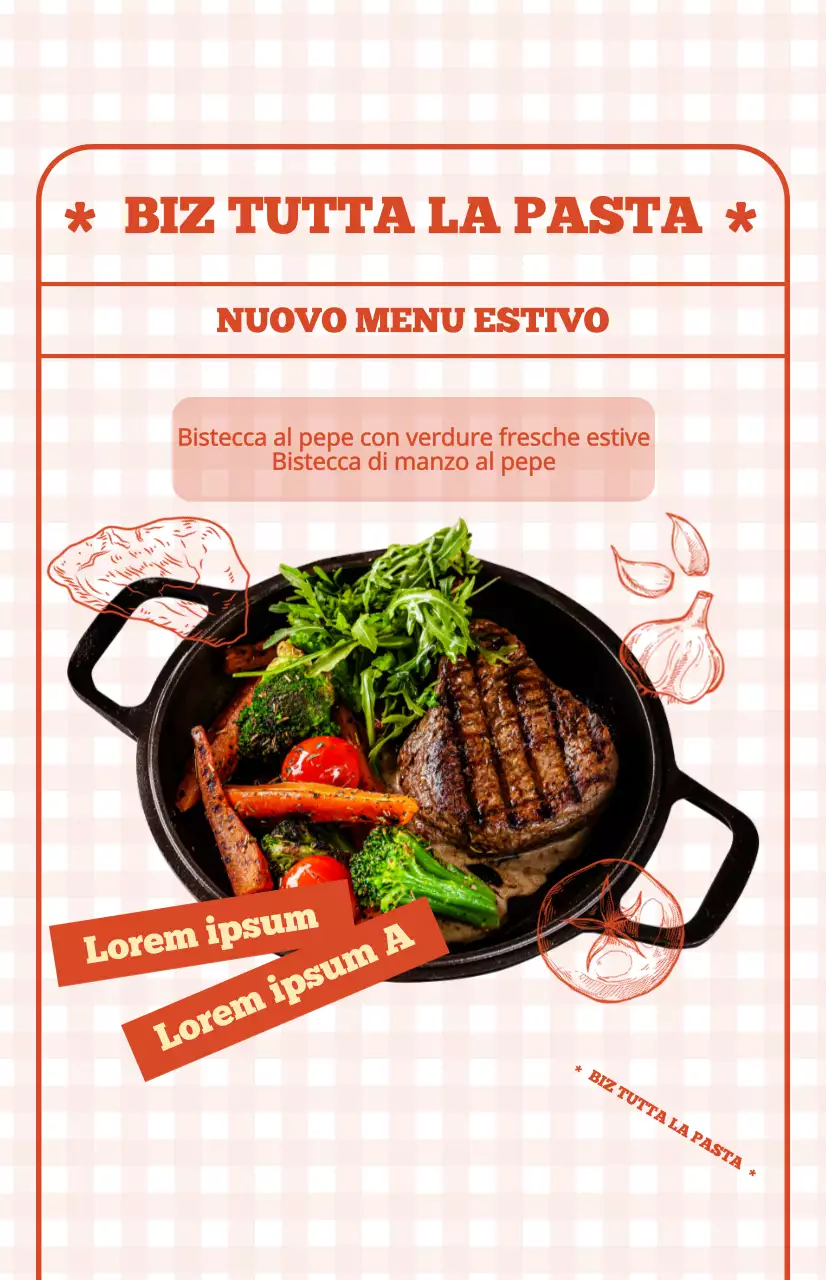 Bandiera promozionale del menu del modulo con simpatico sfondo a scacchi rossi