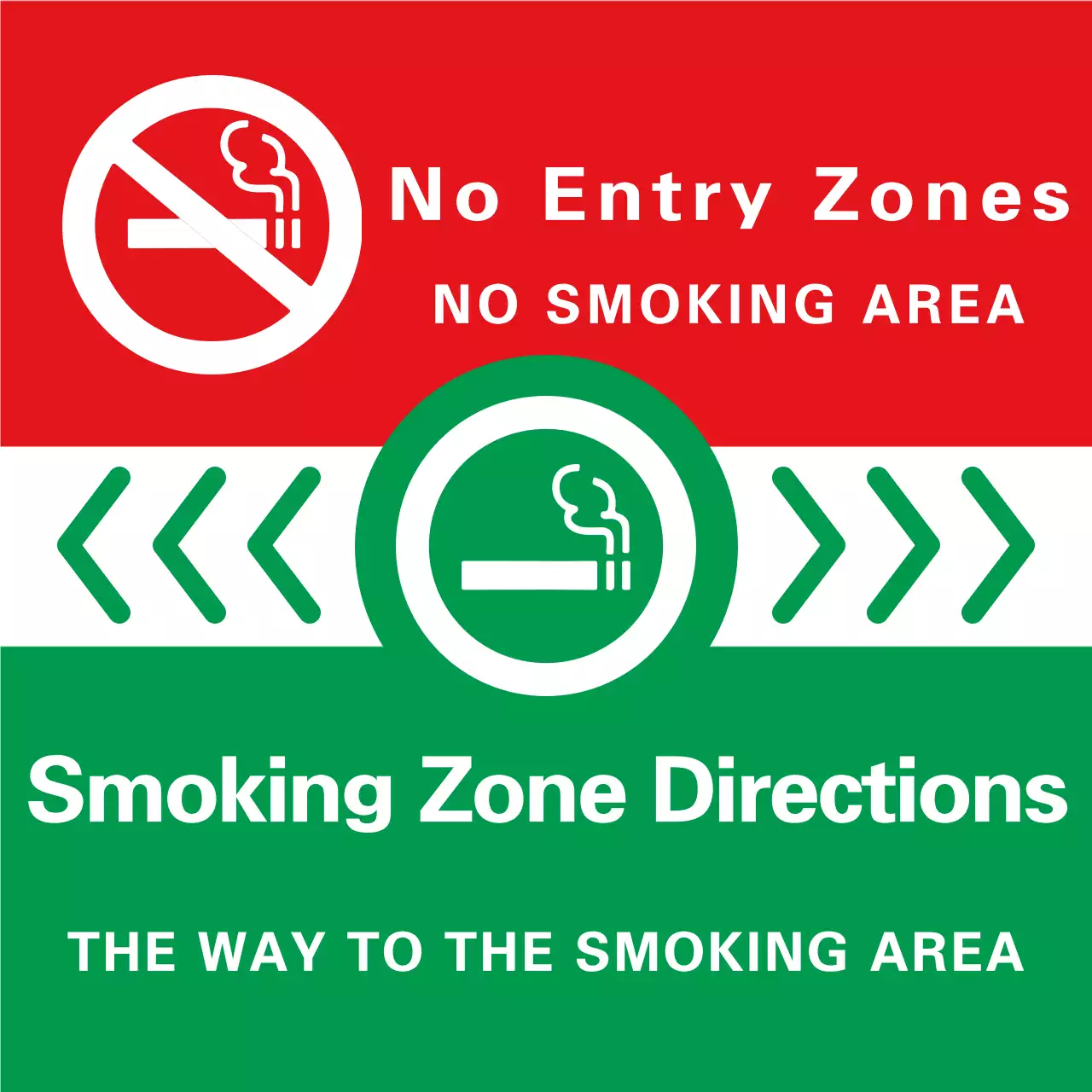 Simple, clean cigarette icon and text combination in green and red Layout style Directions
