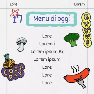 Fornire informazioni sul menu del pranzo agli studenti in un formato simile a un diario su carta bianca.