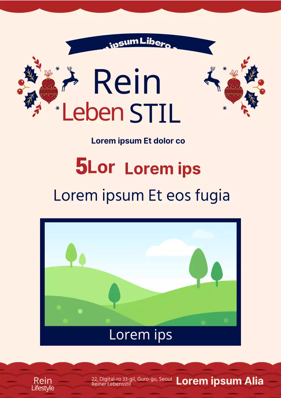 Werben Sie für eine Jubiläumsveranstaltung mit einer Illustration mit elfenbeinfarbener und roter Weihnachtsdekoration