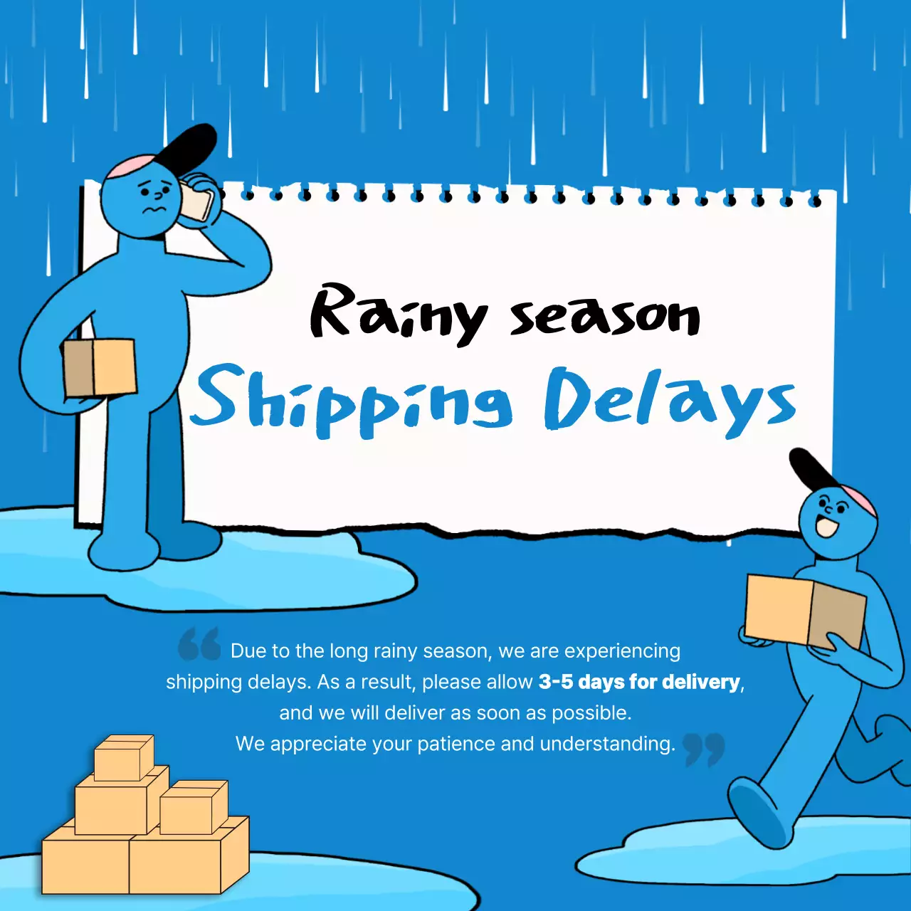 Blue Comic Shipping Announcement Instagram Post