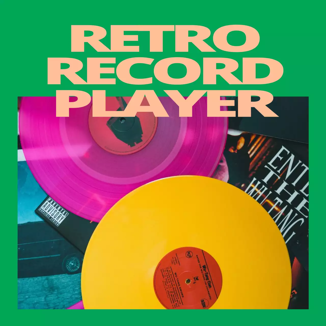 Merchandise berkonsep hip dengan bingkai dan foto yang menggunakan warna-warna cerah dan mencolok