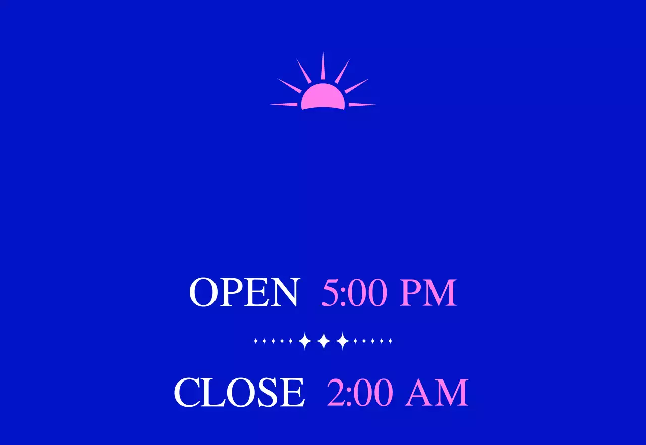 Promote a cocktail bar with a blue and pink sun illustration