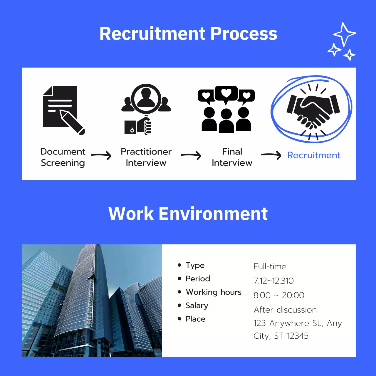 Dynamic, youthful business announcement with blue accents