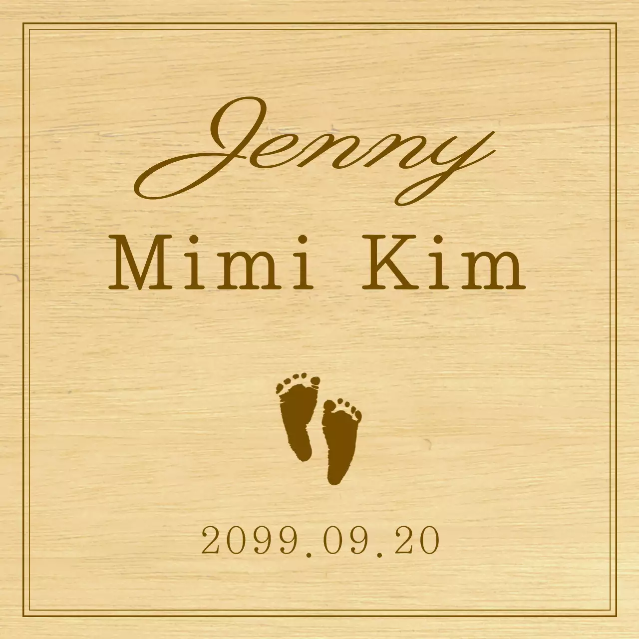 A simple wooden plaque souvenir with text and illustrations celebrating a baby's first birthday.