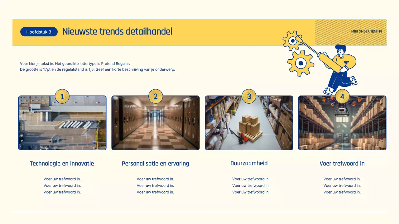 Rapport over de vooruitzichten voor de detailhandel met blauwe en gele illustraties
