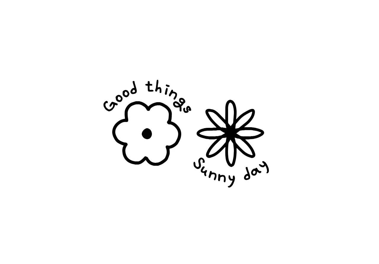 Hand-drawn illustrated envelope with black text and floral illustration