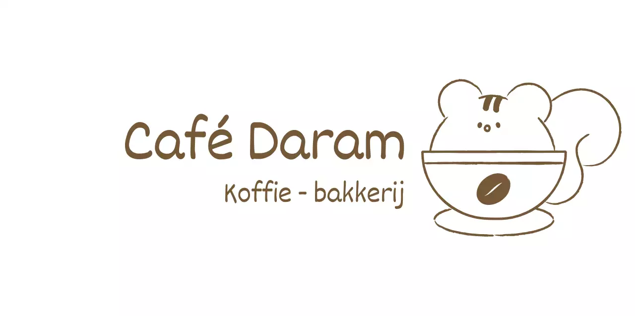 Cafe merchandise met een eenvoudige, schattige eekhoornillustratie in bruin.