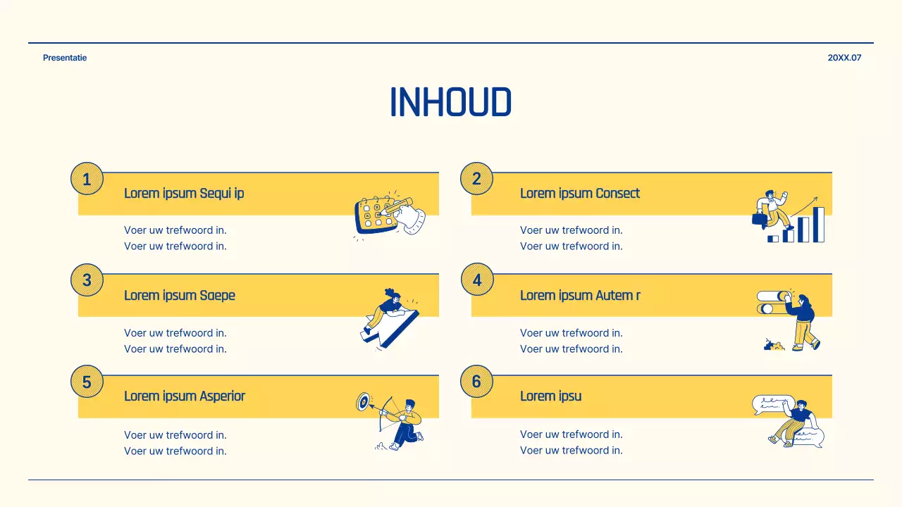 Rapport over de vooruitzichten voor de detailhandel met blauwe en gele illustraties