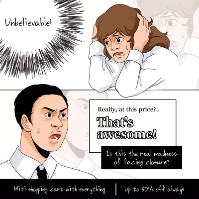 Black and white webtoon concept gag shopping discount event tweet