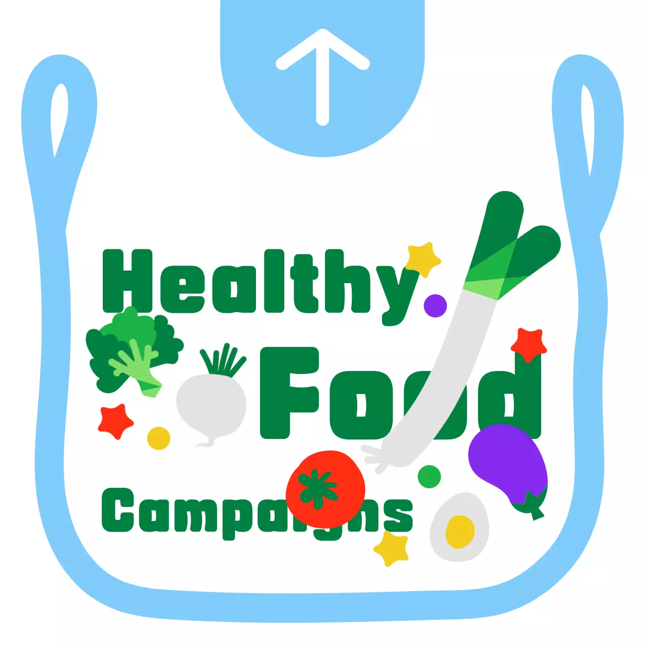 Cute and clean plastic bag illustration frame style directions to a food campaign in light blue and green.