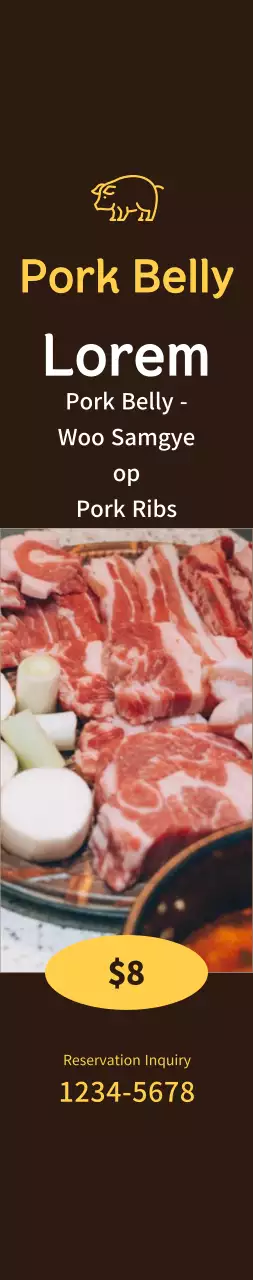 Media promosi perut babi sepuasnya dengan latar belakang cokelat