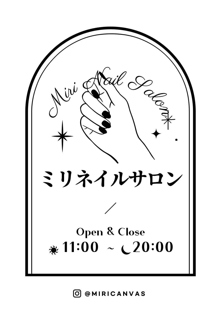 手描きイラストのバッジスタイルのネイルショップ