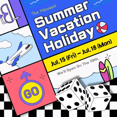 A guide to summer vacation closures with pops of black and blue