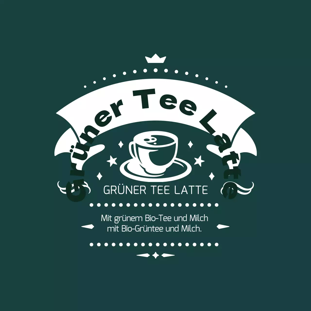 Türkisfarbenes illustriertes Etikett für grünen Tee Latte
