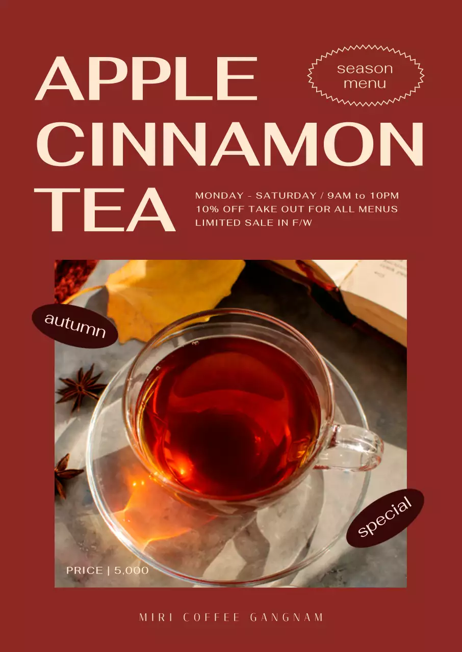 Promote a simple, sensual fall cafe menu with a deep red background