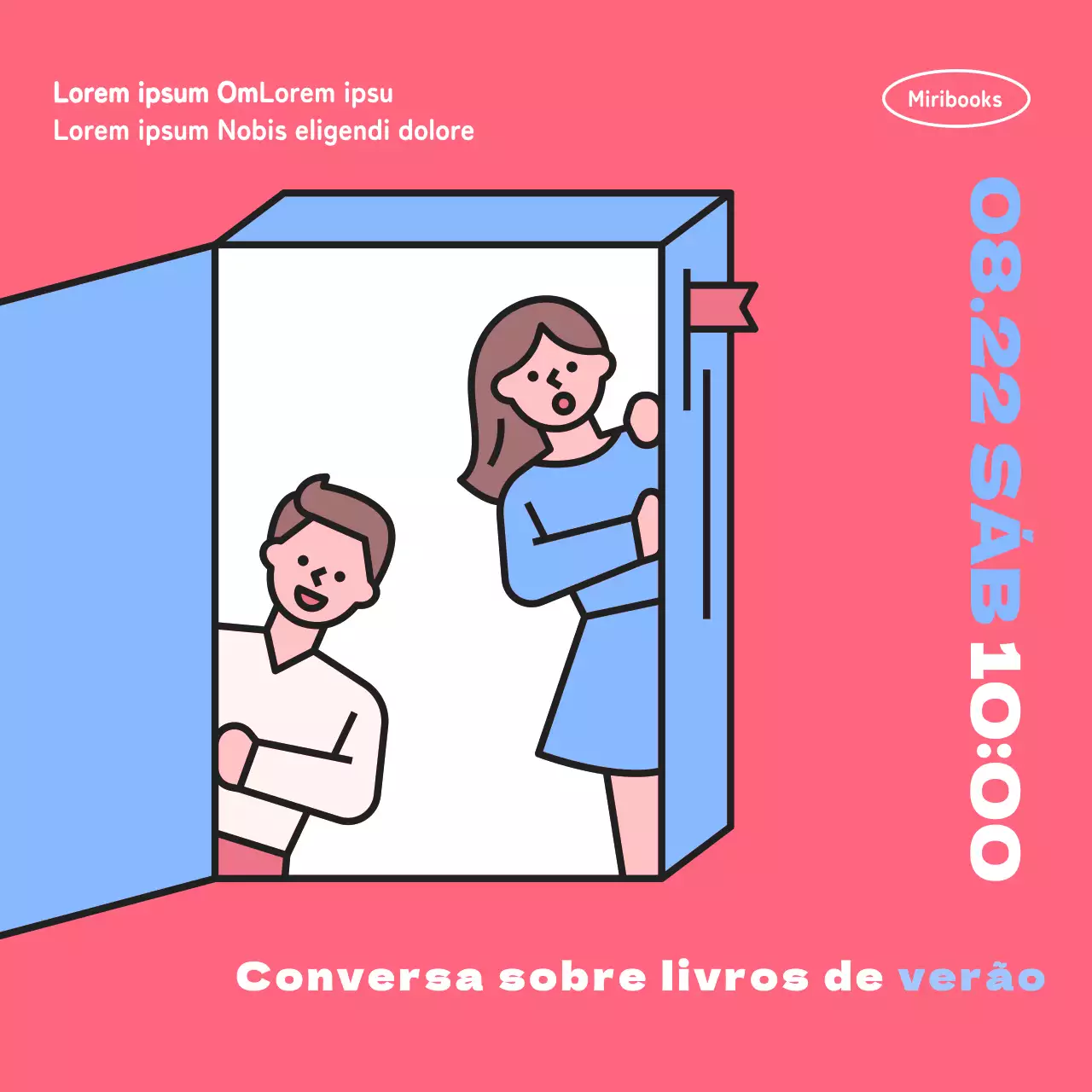 Uma promoção Booktalk simples, cor-de-rosa e ilustrada