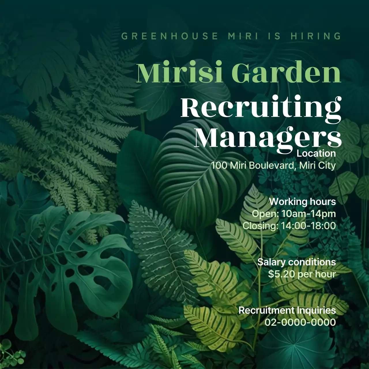 Green Botanical Recruitment Job Posting Social Media Post