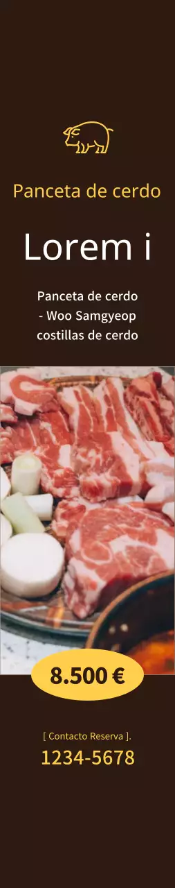 Panceta de cerdo "todo lo que puedas comer" medio promocional sobre fondo marrón