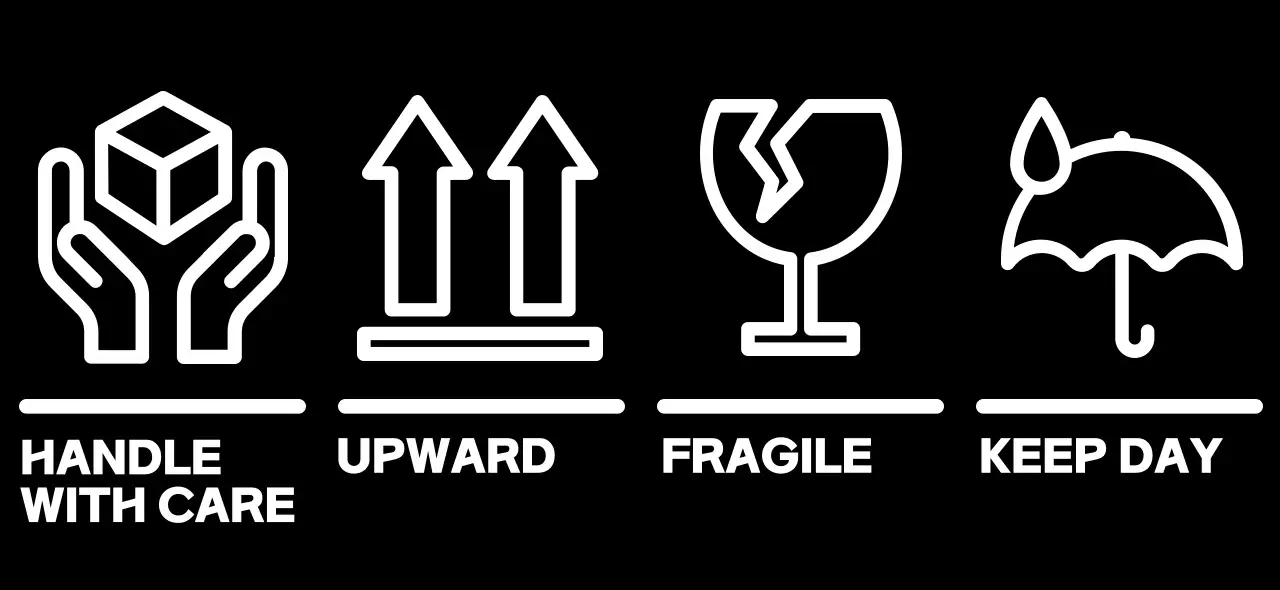 Simple design with black and white shipping caution pictograms