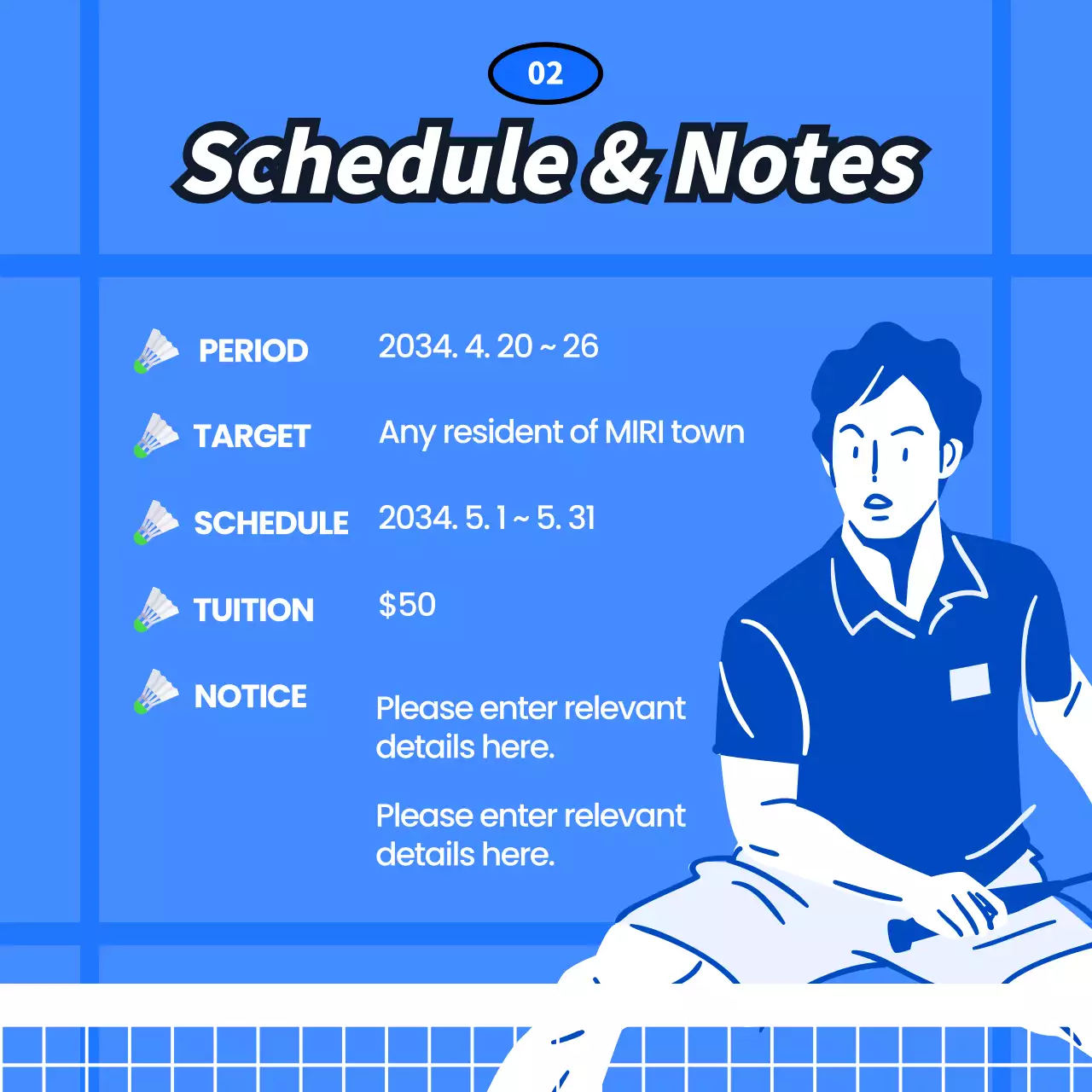 Blue Modern Badminton Recruitment Instagram Carousel