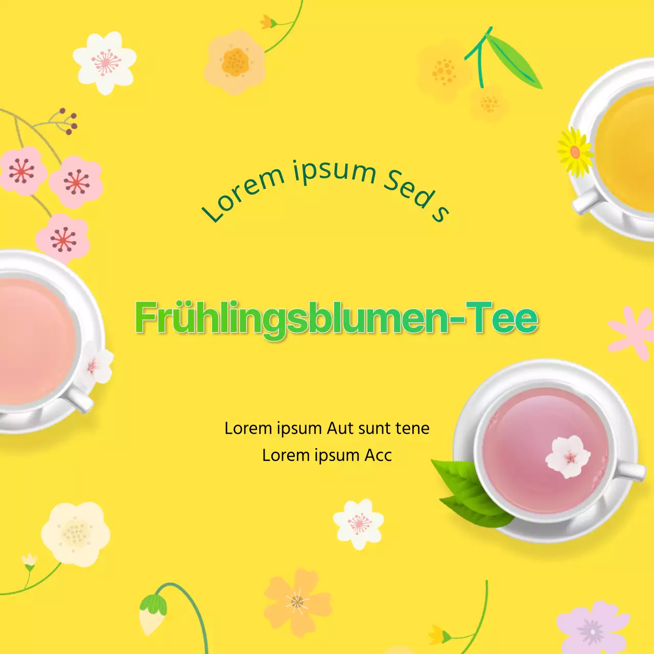 Frische, gelbe Illustrationen informieren über Frühjahrsblütentees