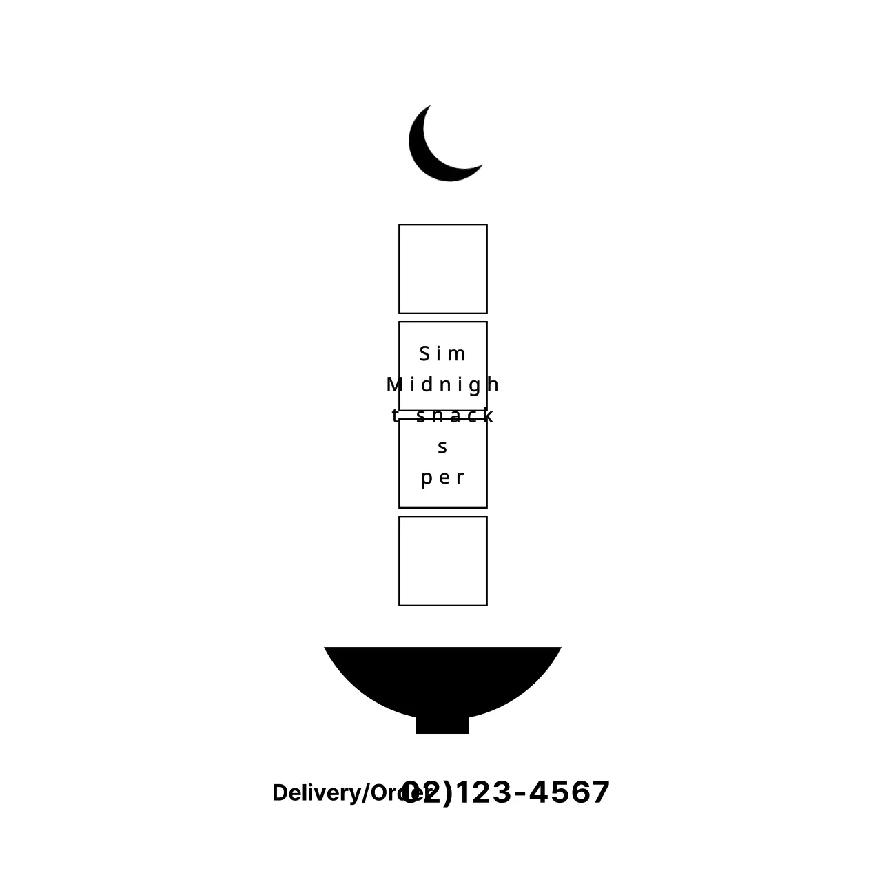 Manuscript paper dining room design with black moon and bowl illustration