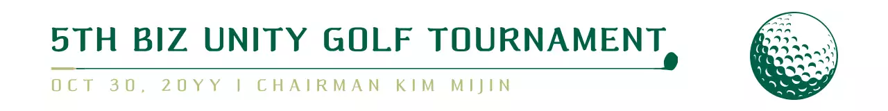 Gaya tata letak kombinasi teks sederhana dalam warna hitam dan abu-abu untuk perayaan turnamen golf