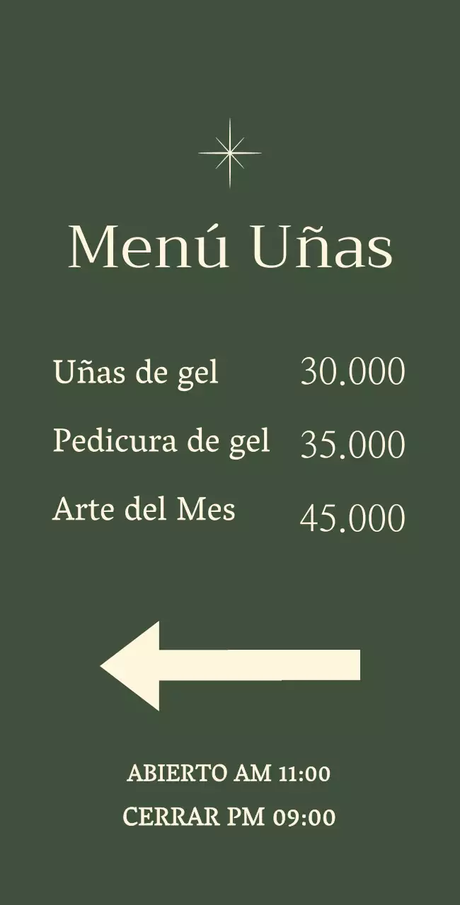 Signo de uñas con ilustración de estrella sobre fondo verde