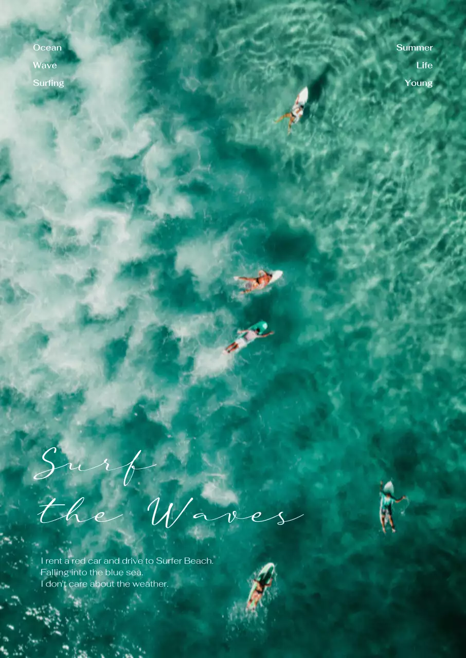 Fresh summer interior with surfers in the blue ocean