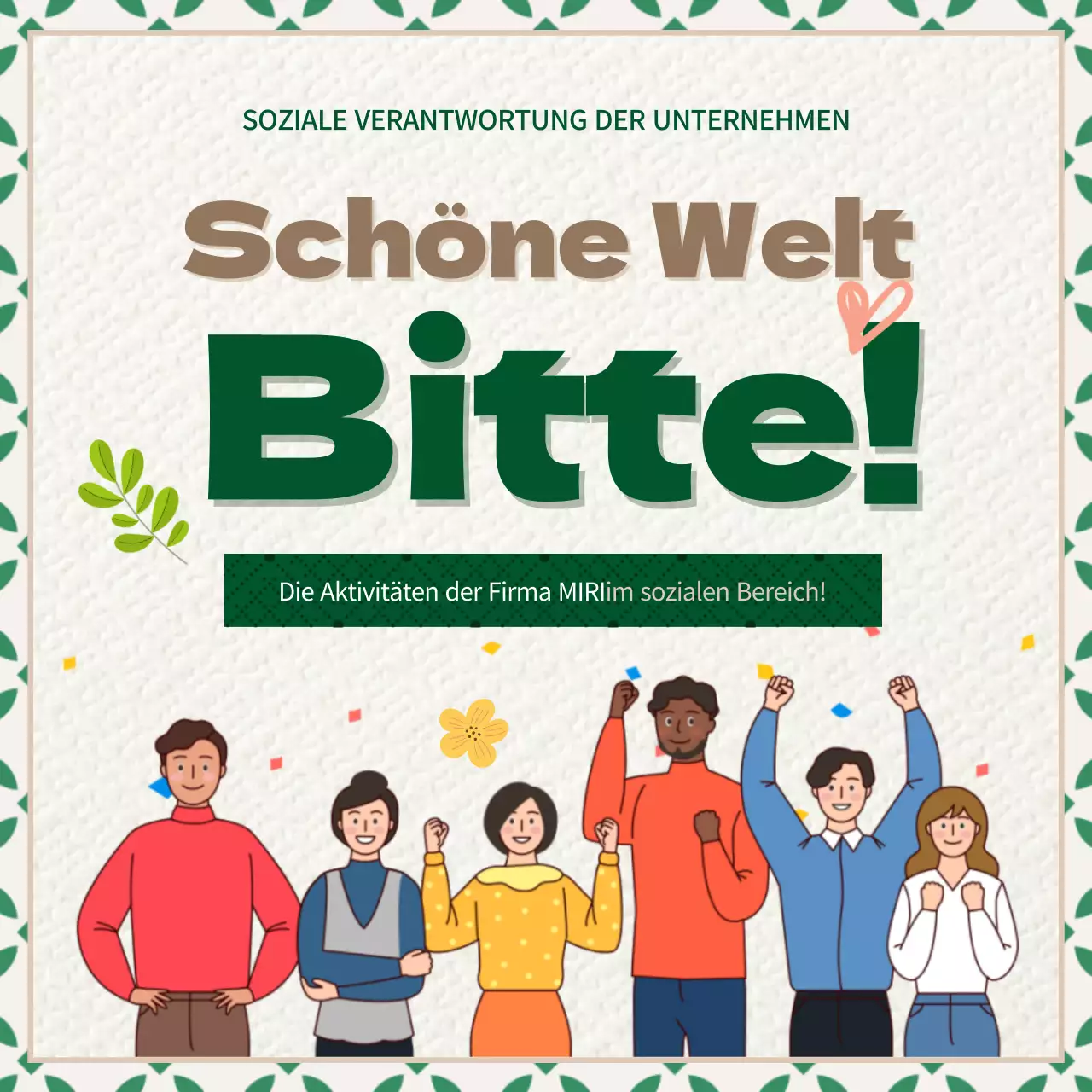 Soziale Verantwortung der Unternehmen in grünen und braunen Illustrationen