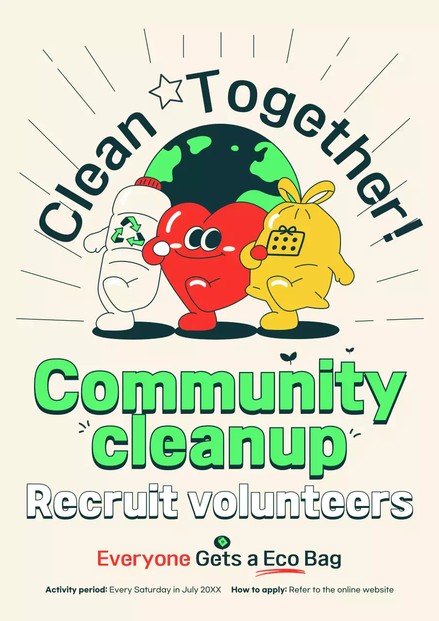 Lime green Cute and kitschy character illustration concept for flogging volunteers