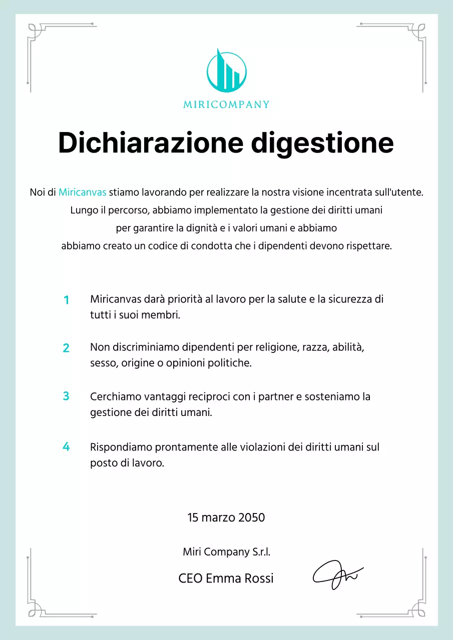Un manifesto aziendale pulito in nero e menta