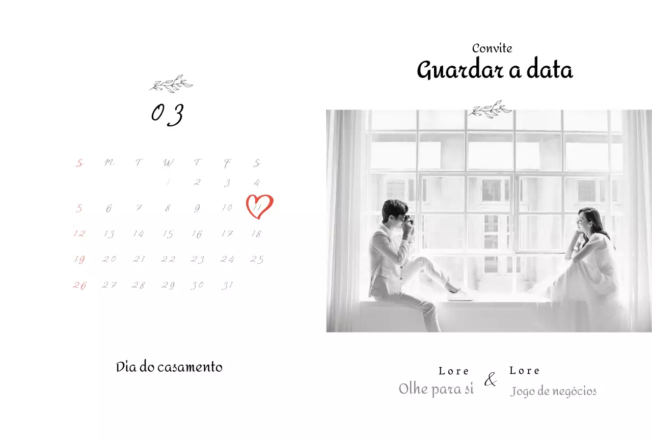 Convites de casamento simples e organizados a preto e branco