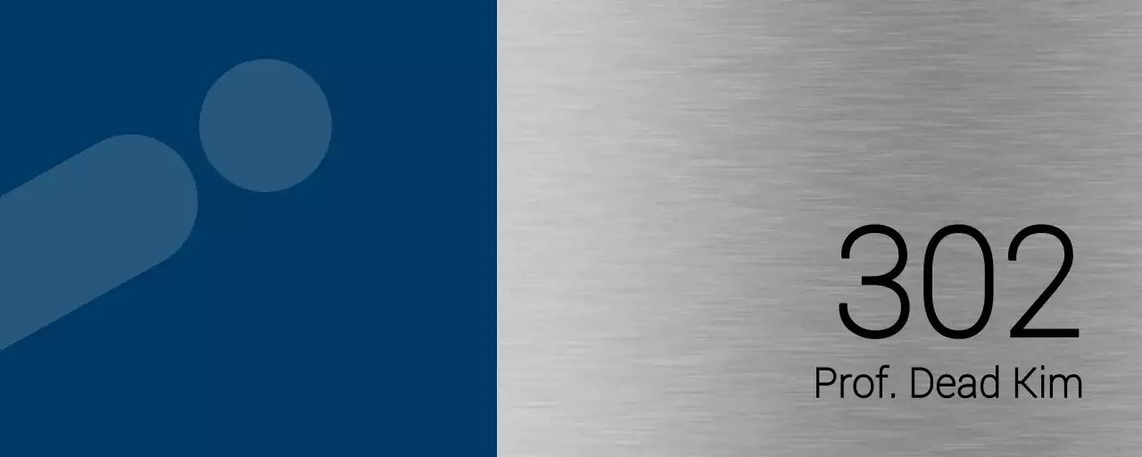 College classroom names with simple blue and black shapes as accents