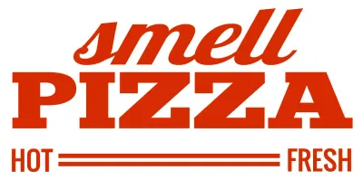 Kiểu logo làm nổi bật văn bản hiện đại đơn giản với màu đỏ và trắng để quảng cáo cửa hàng pizza