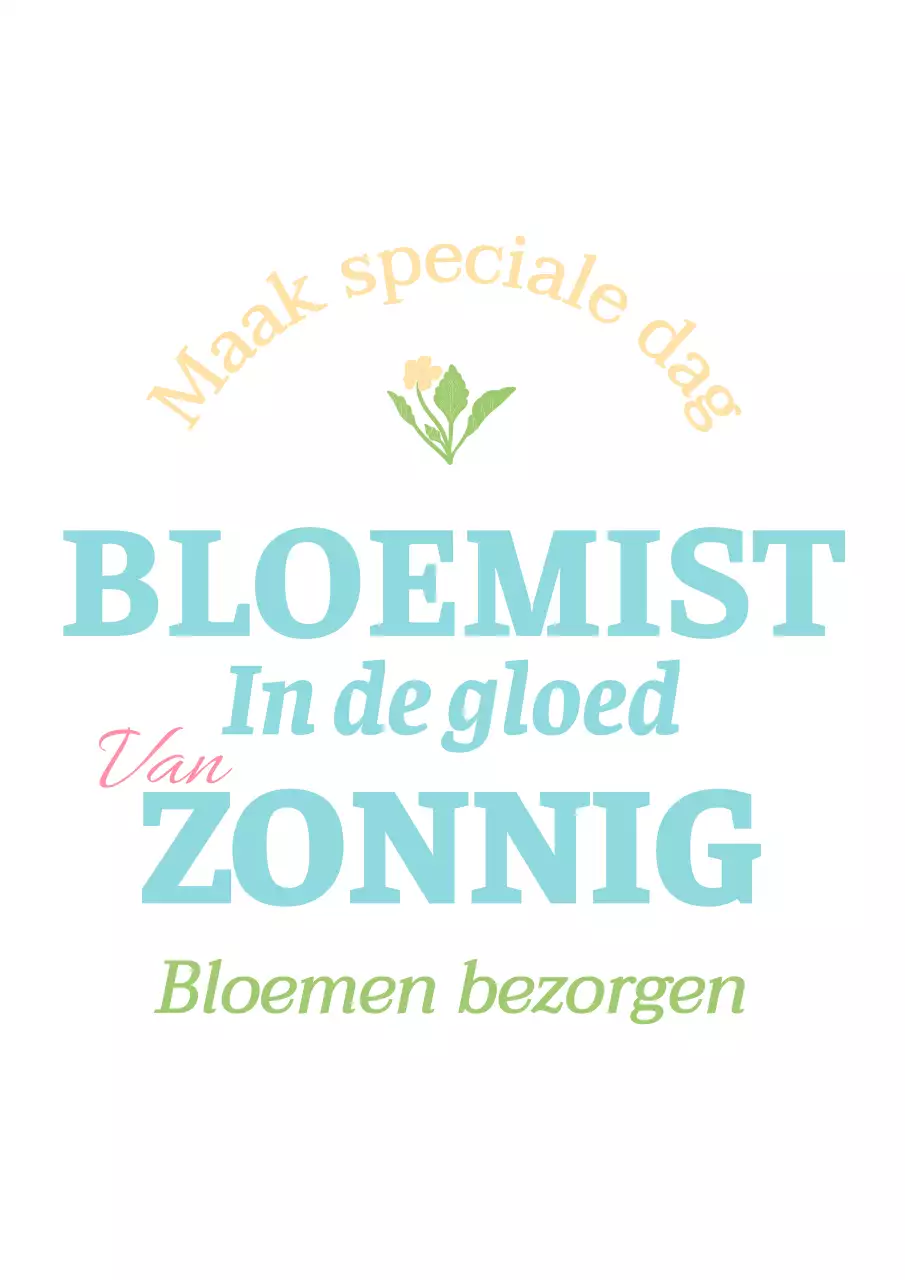 Voor het promoten van een bloemenwinkel met een pastel, vintage concept met de winkelnaam en bloemenillustraties.